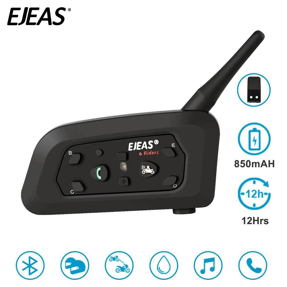 EJEAS V6 Pro Intercom Helmet Bluetooth Headset Motorcycle Intercomunicador Moto Microphone Phone MP3 GPS 1200m For 6 Riders