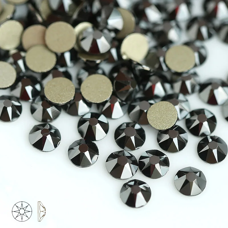 jet hematite QIAO 8 big+ 8 small Cut Facets не горячей фиксации хрустальные стразы, стекло высшего качества Стразы, каменные кристаллы AB Клей на одежду - Цвет: jet hematite