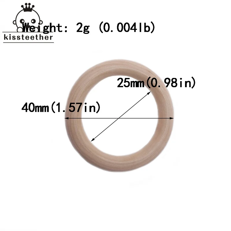 20pcs Wooden Teething Ring Baby Teether 25-98mm DIY Nursing Materials Accessories Necklace Making Tiny Rod Ring