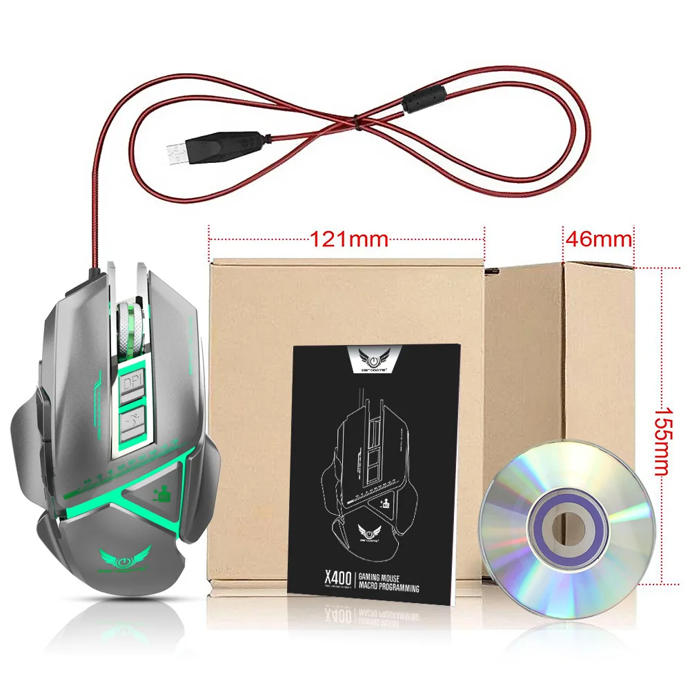 ZERODATE X400GY 11-key USB Проводная оптическая игровая мышь с светодиодный светильник 3200 dpi Регулируемый Вес для ПК ноутбук программируемый
