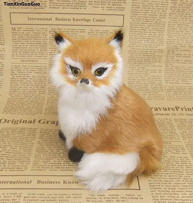 

simulation brown fox hard model plastic&furs 12x10cm squatting fox prop,home decoration toy gift s1538