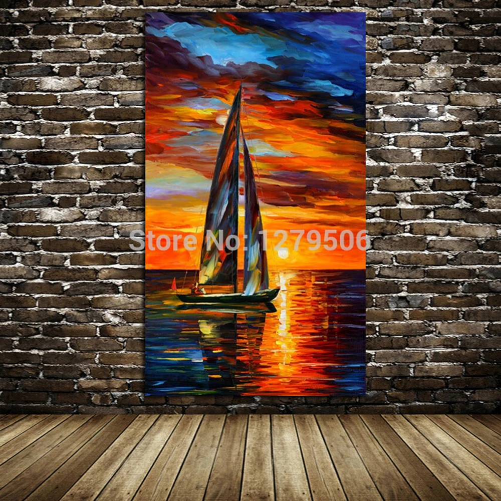

Hand painted modern oil Painting Large Size Sea Port Sunset Boat Wall Pictures for Living Room Bedroom Home Decoration Cuadros
