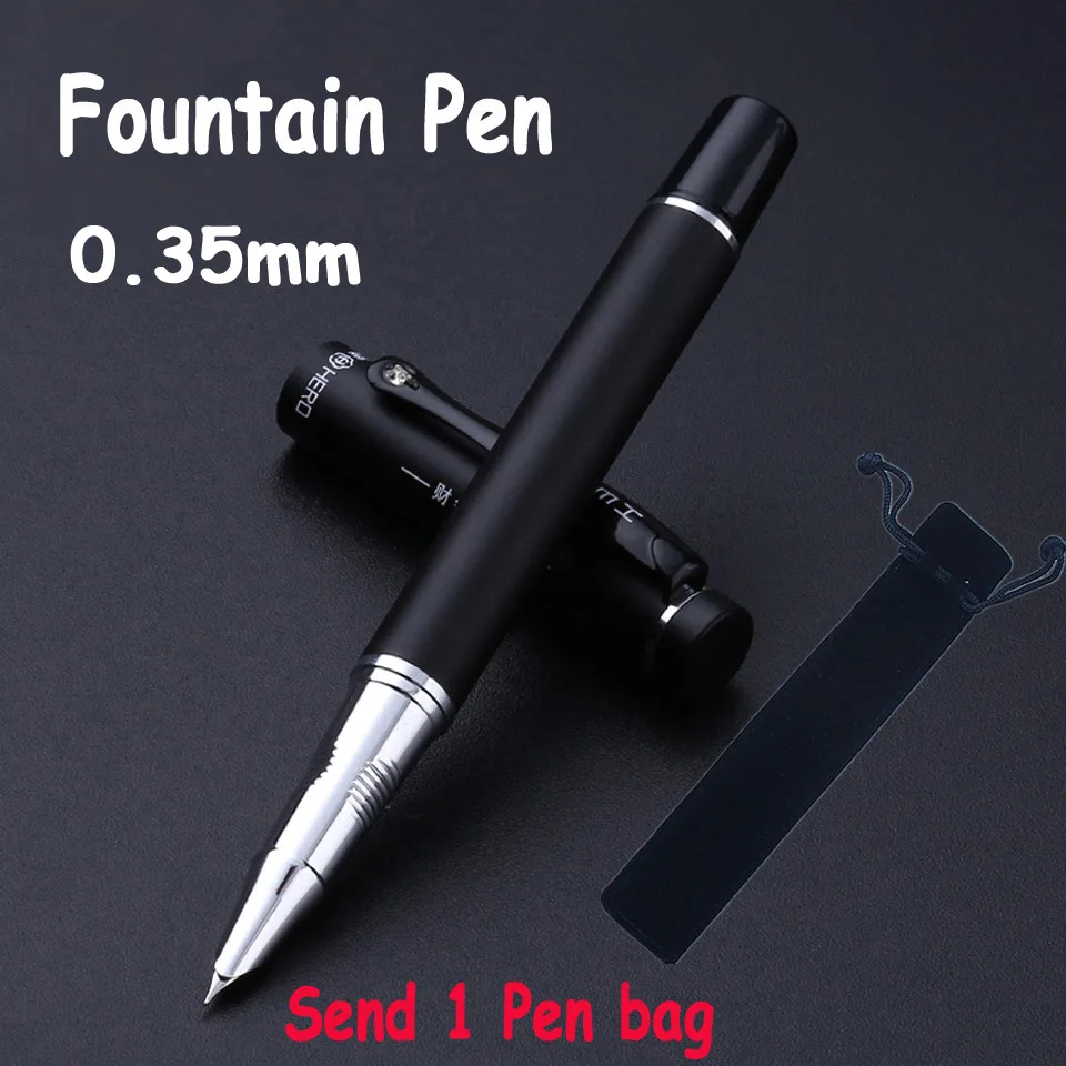 Fountain pen-0.35mm Матовая черная деловая ручка 0,5 мм, черные/синие чернила, высококачественная металлическая шариковая ручка для студентов, подарочная ручка, офисные канцелярские принадлежности - Цвет: Fountain pen-0.35mm