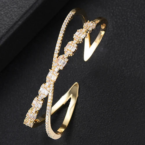 H056B Gold GODKI, модный роскошный Штабелируемый браслет, манжета для женщин, для свадьбы, полный кубический циркон, Кристалл CZ, Дубай, серебряный браслет, вечерние ювелирные изделия - Окраска металла: H056B Gold