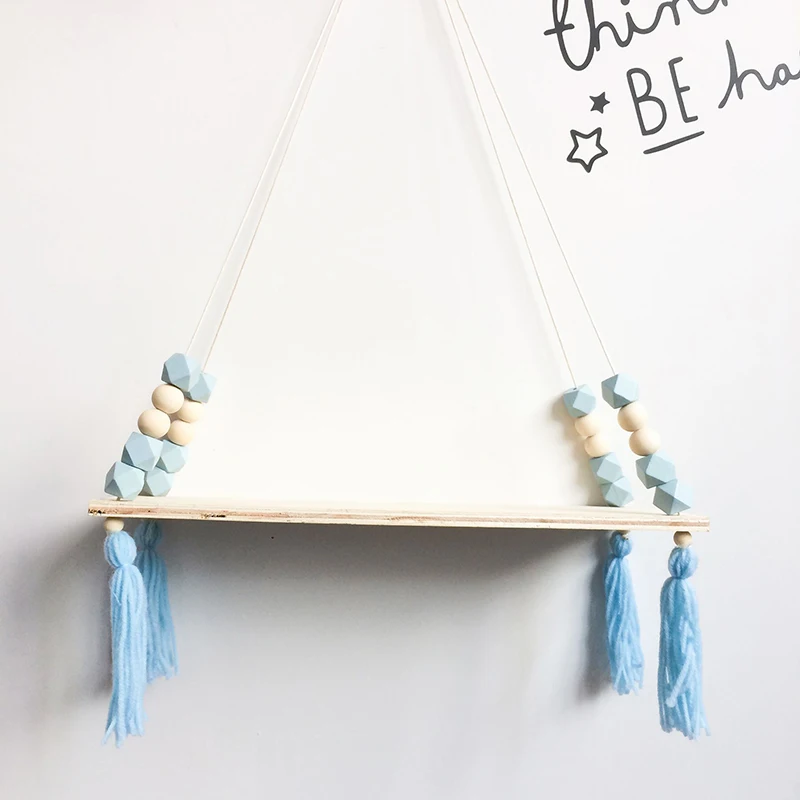 Nordic Style Beads Colorful Wood Shelves With Tassel Wall Clapboard Decoration Children Room Kids Clothing Store Display Stand | Дом и сад