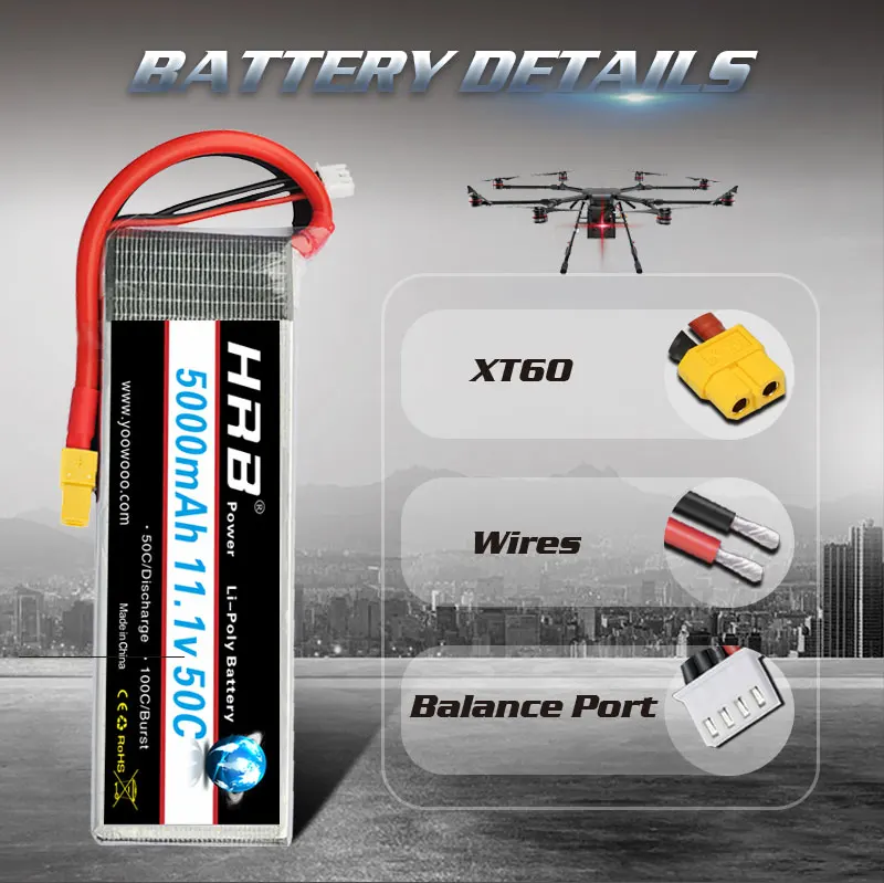 HRB 3s lipo батарея 11,1 v 5000 мА/ч, 50C xt60 разъем для Traxxas осевой радиоуправляемая автомодель трагги гонки баки самолета RC дроны Вертолет Лодка