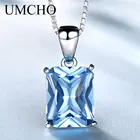 UMCHO Gemstone Nano Blue Подвески с топазом, ожерелья для женщин, брендовые ювелирные украшения из настоящего серебра 925 пробы, квадратные вечерние ювелирные изделия