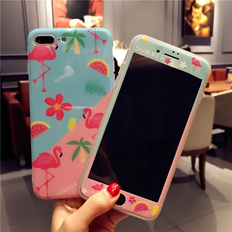 Для iphone 7 plus роскошные чехлы для телефона с фламинго чехол + закаленное стекло