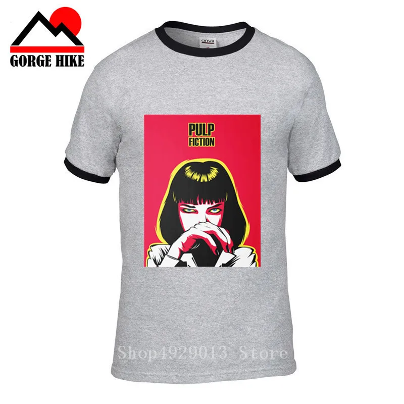 Новая мода фильм Миа Уоллес целлюлоза Футболка мужская летняя Quentin футболка