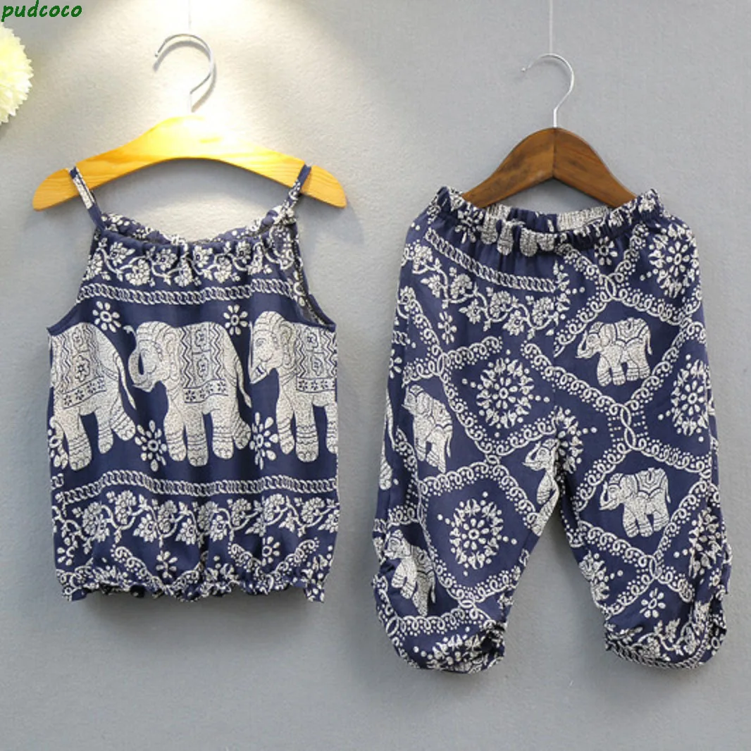 2 шт. детский комплект одежды для девочек жилет со слоном и укороченные топы