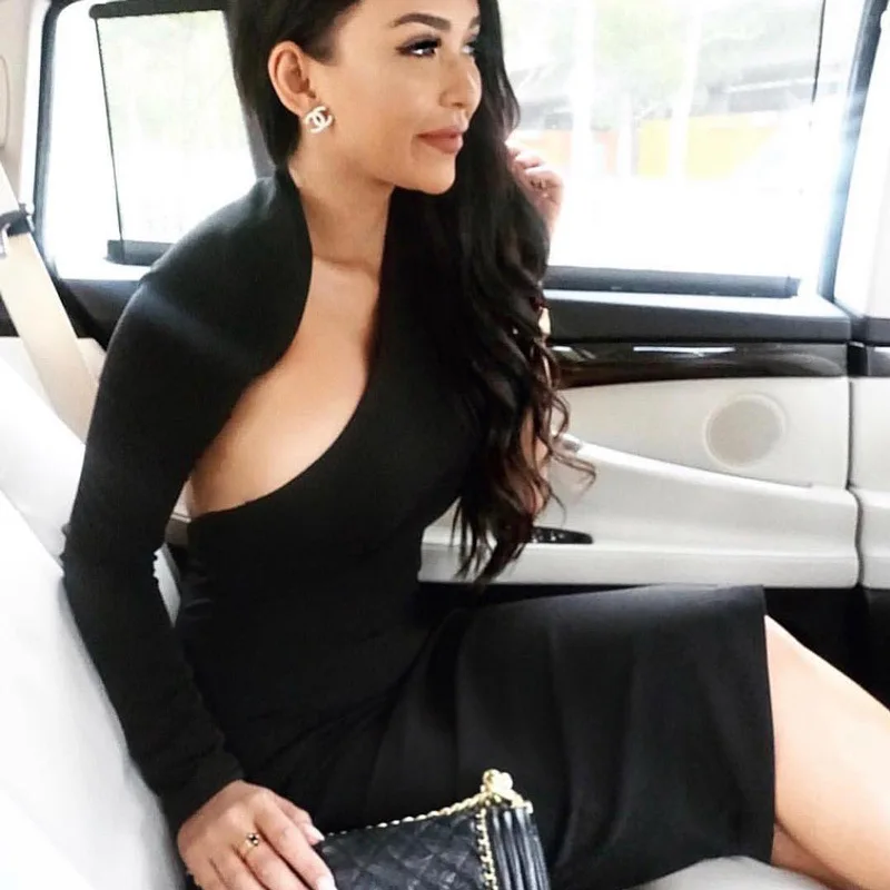 Elegant Women's Business Office Dress Formal One Sleeve Bodycon Sheath Pencil Dresses Party Night Black Backless | Женская одежда