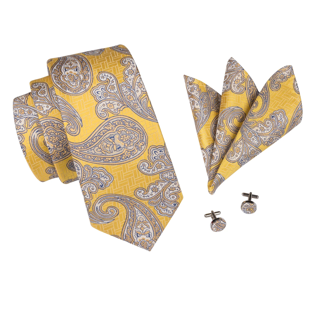 Hi-Tie Gold Paisley Silk Ties For Men Floral Yellow Men's Necktie Set Tie Pocket Square Cufflinks Cravats Luxury SN-1730 | Аксессуары