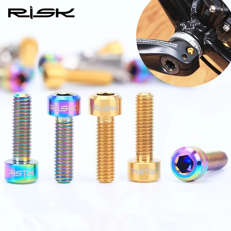 

RISK 4pcs/lot Titanium Alloy M6*20mm MTB Bicycle Crank Bolts Allen Head Mountain Road Bike Cycling Crankset Screws M6 x 20mm