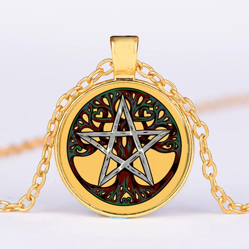 Азиатских Древо жизни в виде пентаграммы и ожерелье Wicca художественной