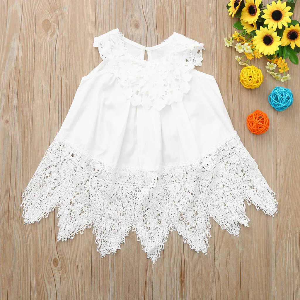 Кружевное Открытое платье без рукавов с оборками для маленьких девочек