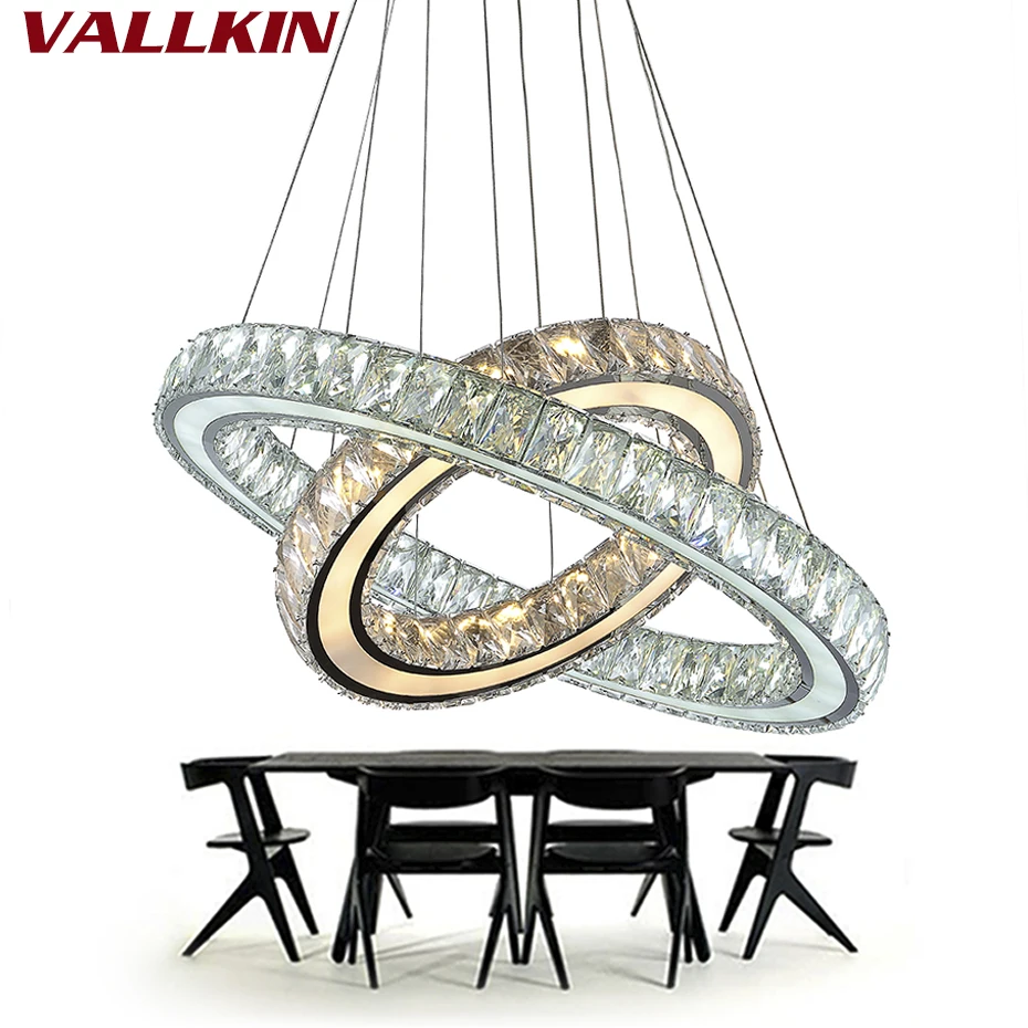 

Modern Chrome Chandelier Crystals Diamond Ring LED Lamp Stainless Steel Hanging Light Fixtures Adjustable Cristal LED Lustre