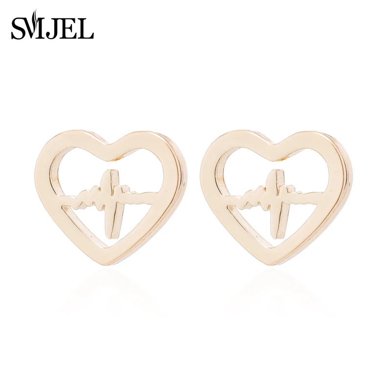 Heart ECG Earring SMJEL браслеты из нержавеющей стали с животными для женщин, повседневные ювелирные изделия, золотой Cz браслет с бабочкой, женский свадебный подарок - Окраска металла: Heart ECG Earring