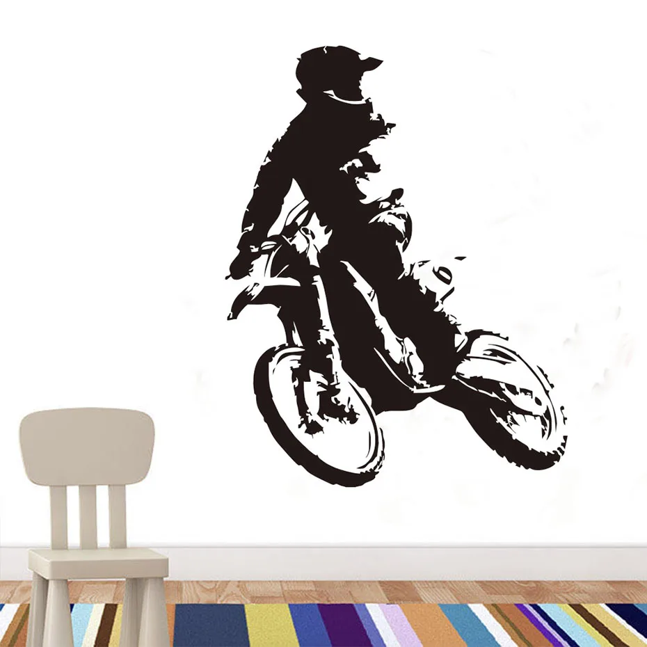 Наклейка на стену для детской комнаты виниловая самоклеющаяся мотоцикла