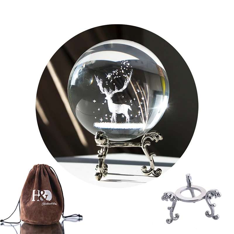 H & D 70 мм Хрустальный шар Lucky Deer лечебная Сфера Стеклянный с подставкой держатель