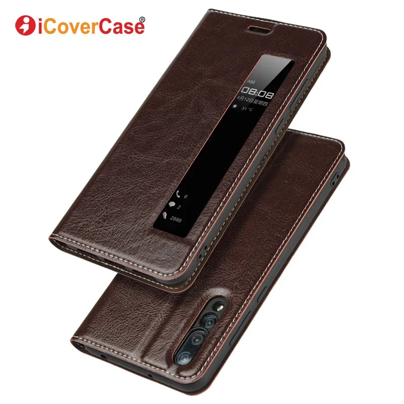Кожаный чехол iCoverCase с окошком для Huawei P20 Pro Магнитный кошелек телефонные