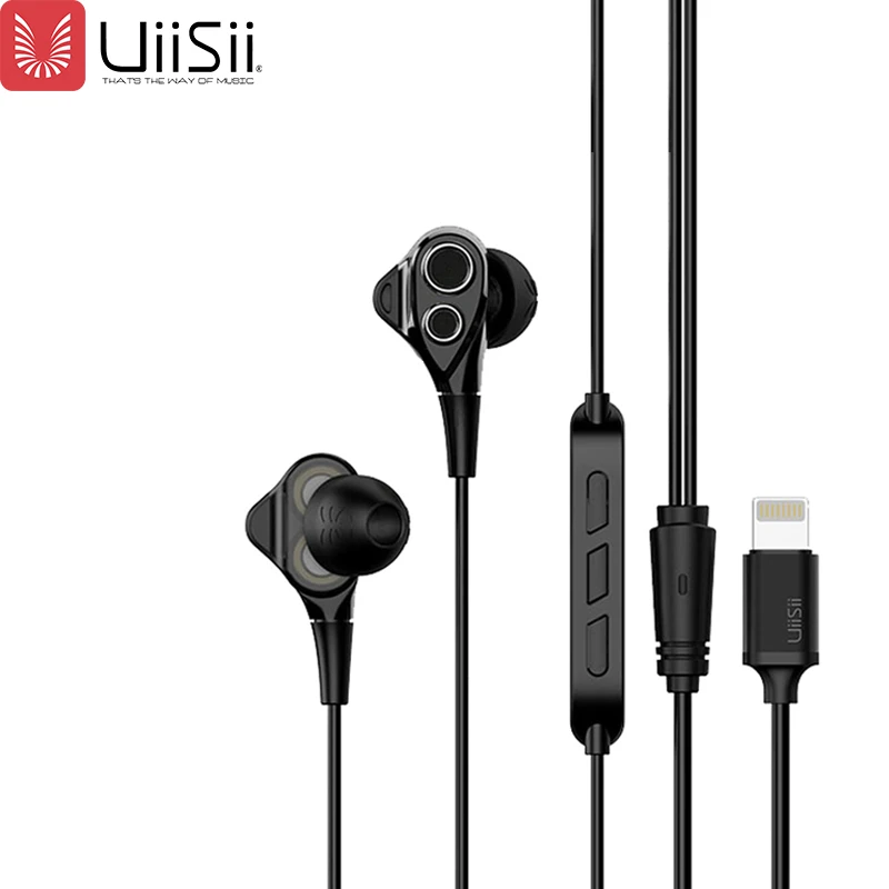 Черный UiiSii I8 наушники MFI сертифицированные двухсторонние мобильные катушки бас наушники с пшеничным динамиком HiFi Высокая чувствительность микрофон - Цвет: Черный