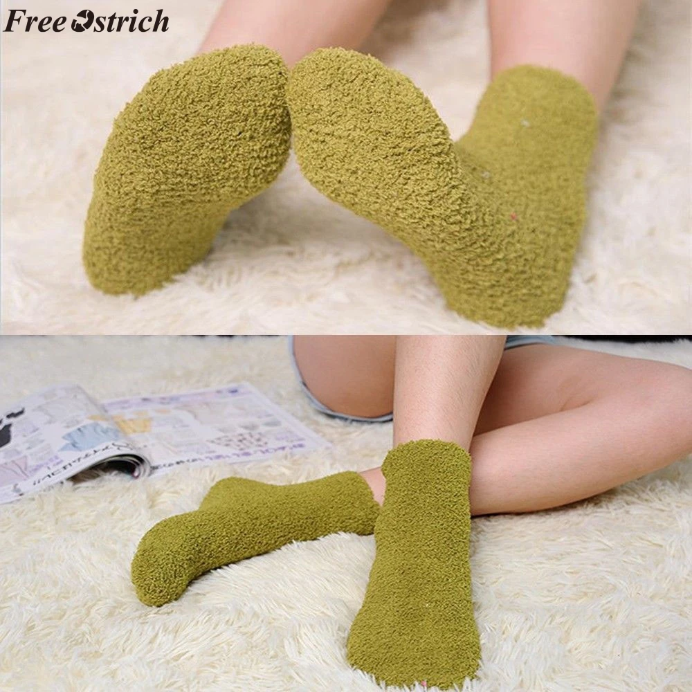 

FREE OSTRICH 1 Pair Home Women Girls Soft Bed Floor Socks Fluffy Warm Winter Pure Color Thick towel socks