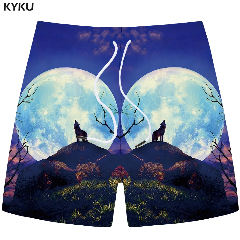 KYKU Wolf шорты мужские повседневные короткие брюки карго черные пляжные шорты с 3d принтом готические мужские шорты для фитнеса новые мужские летние шорты