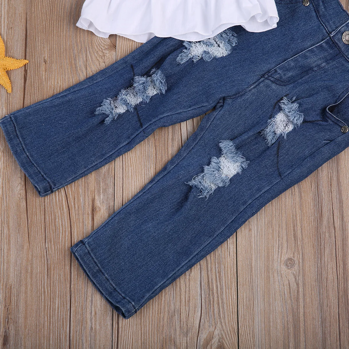 Baby Girl Kids Cute Ruffles Sleeve Summer Crop Tops Tank Top T-shirt Clothes+Jeans Pants 2pcs Outfit Set | Детская одежда и обувь