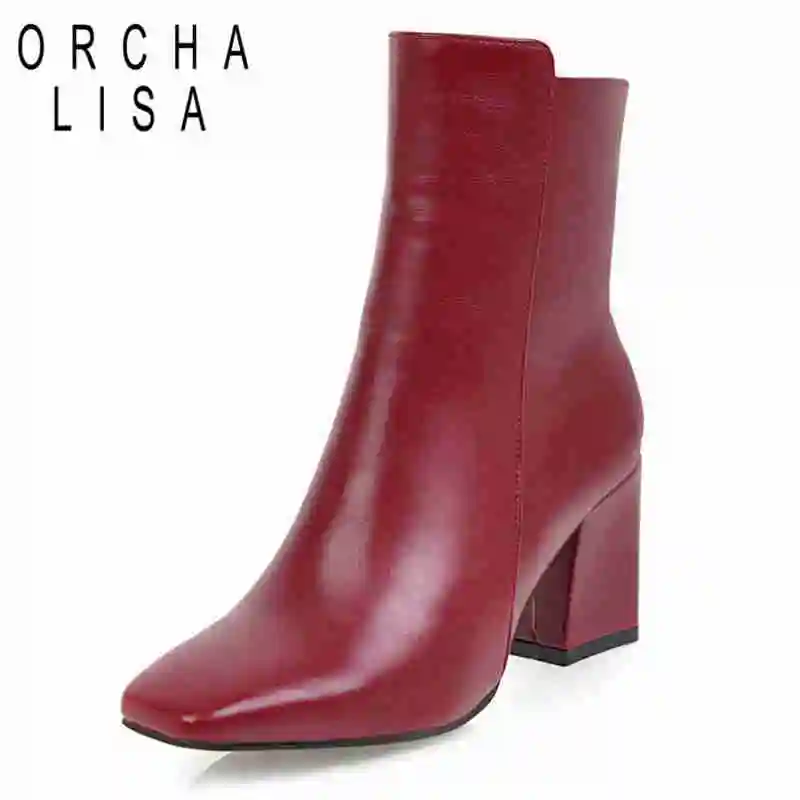 ORCHA LISA/женские сапоги с боковой молнией удобным квадратным ботильоны на каблуках