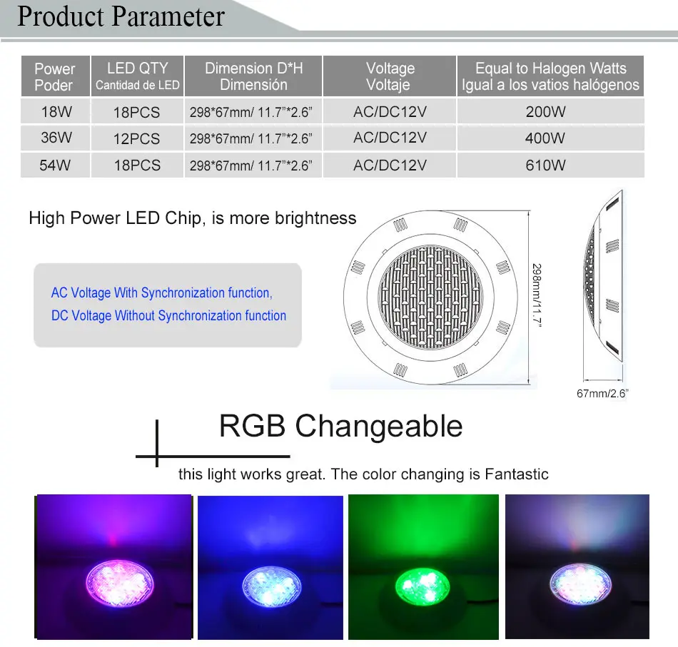 подводный фонарь Подводные лампы для бассейнов RGB LED светильники Бассейны свет IP68