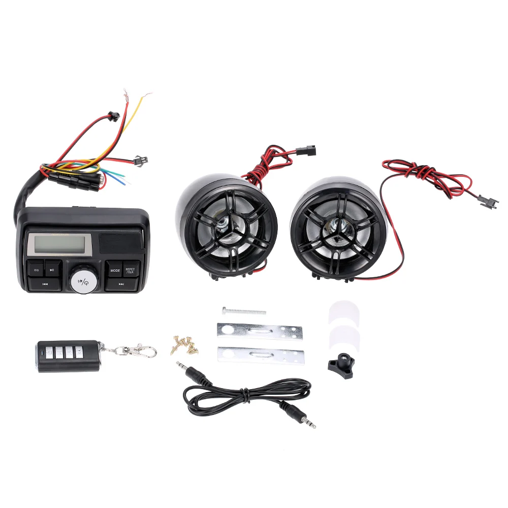 

Motorcycle Audio Amplifier System 3" Handlebar Stereo Speaker FM MP3 USB SD AUX With remote control and Alarm Function