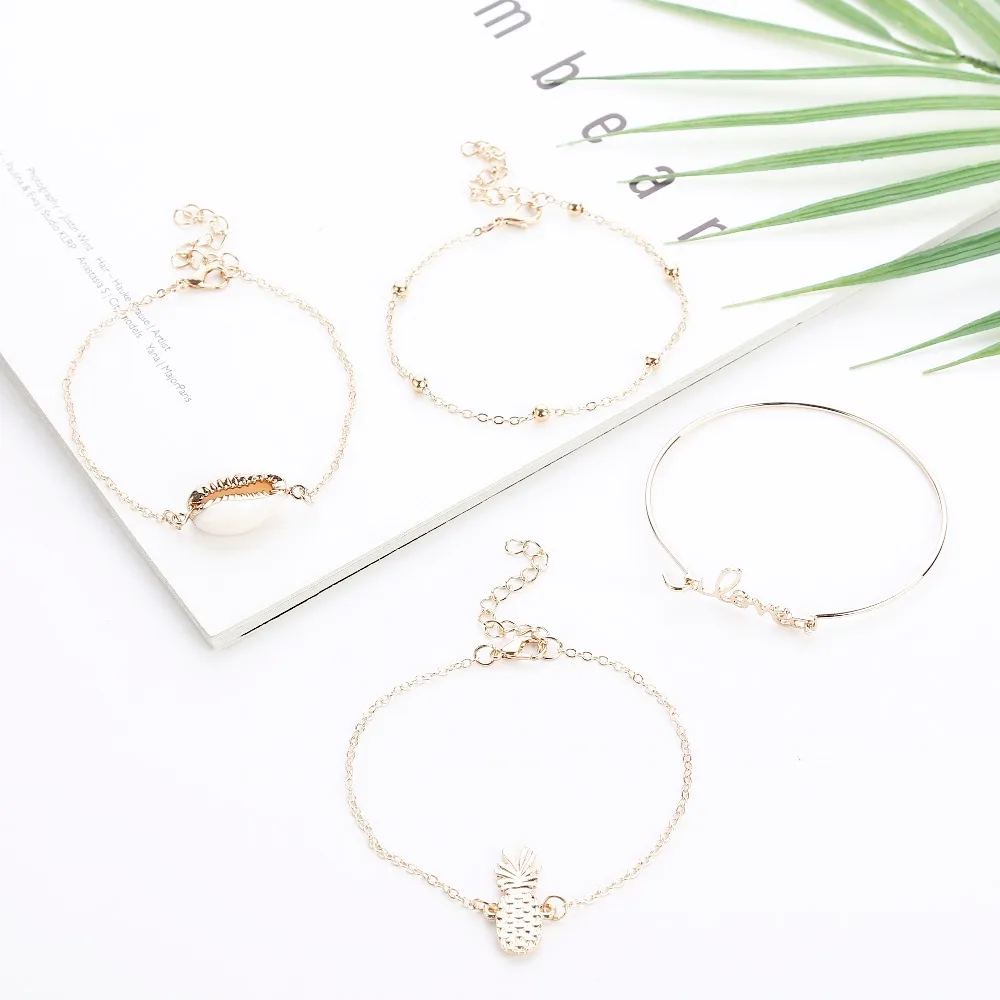 Женский браслет в виде ананаса браслеты с буквами и цепочкой 4 шт./компл.|Цепочки