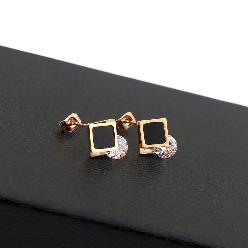

fashion small black square charm with rhinestone stud earrings for women
