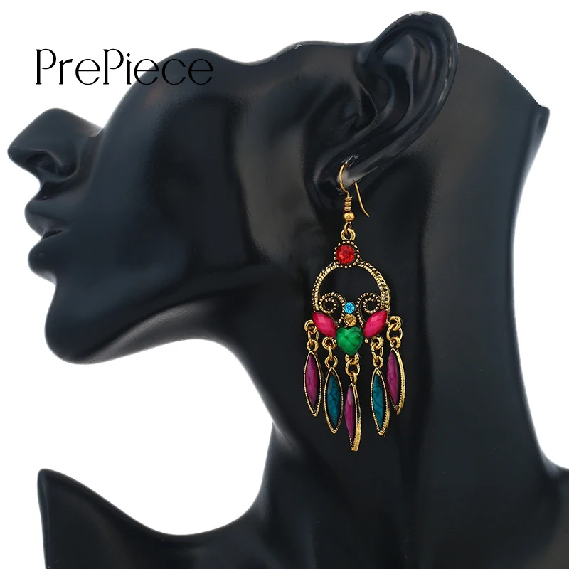 Prepiece Новый Винтаж полый бахромой Серьги Этническая Стиль Boho сплав золота