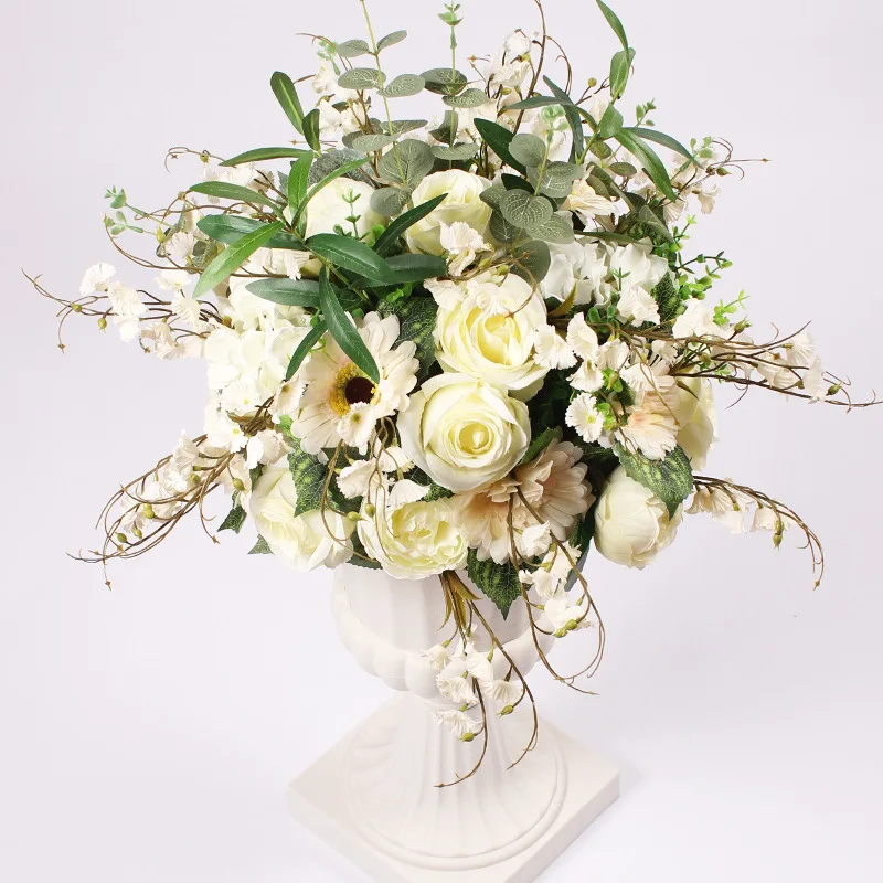 ivory white Искусственный Шелковый цветочный шар, Цветочная стойка для свадьбы, центральная часть, для дома, комнаты, Т-станция, украшения, вечерние принадлежности, сделай сам, ремесло, цветок - Цвет: ivory white