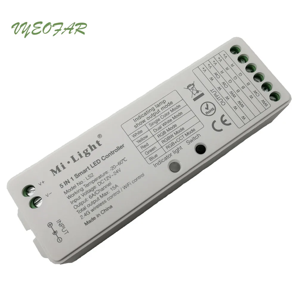 Milight Led RGB/RGBW контроллер RGBWW 5 в 1 DC12 24V один Цвет CCT RGBCCT RGBW/RGBWW светодиодные ленты 2 4 GHz