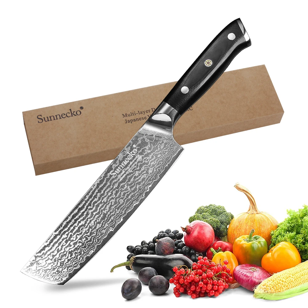 

SUNNECKO 7" Cleaver Chef Knife Kitchen Knives Japanese 73 Layers Damascus VG10 Steel Sharp Blade G10 Handle Meat Cutter Tools