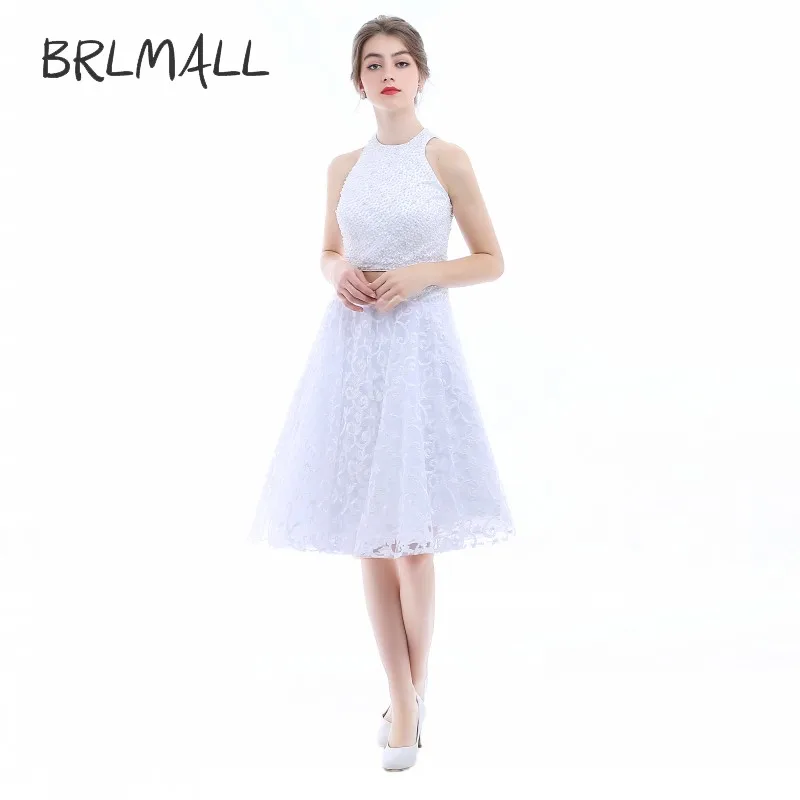 Brlmall женская холтер шеи короткие строки backless жемчуг топ кружева юбка из двух