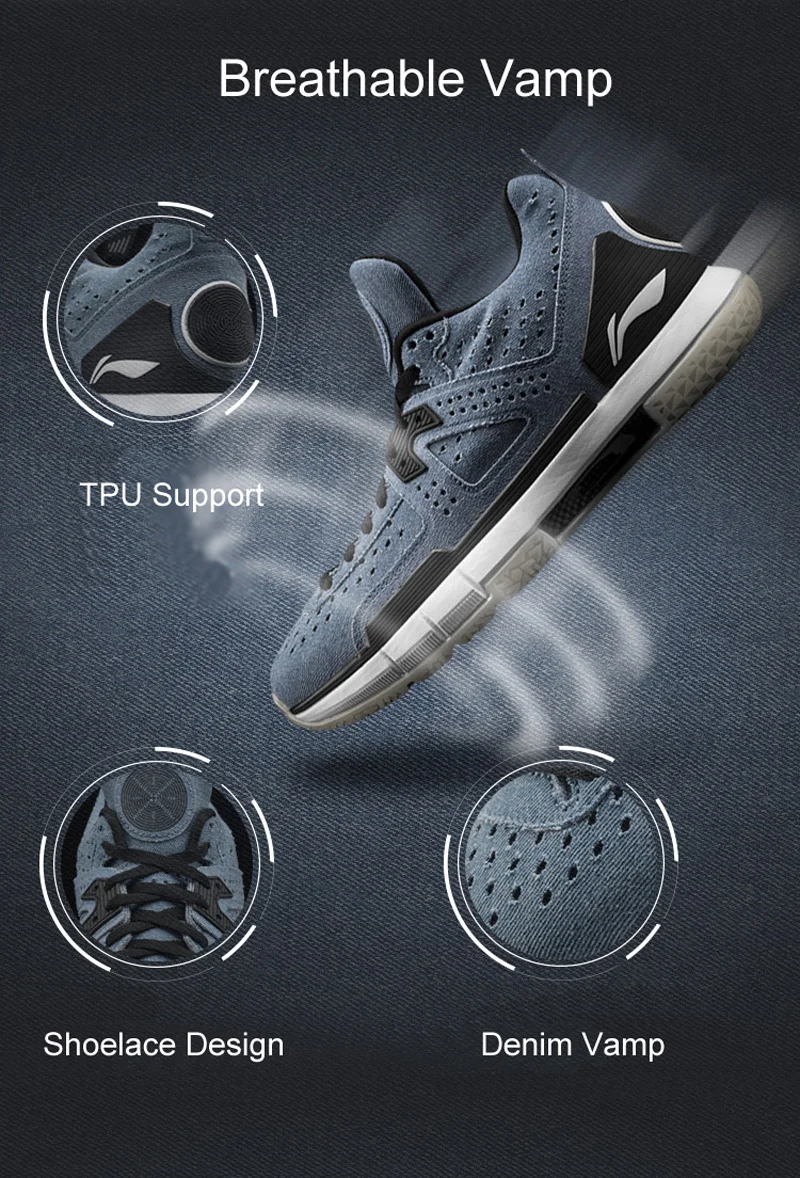 Li-Ning мужские WOW 5 Джинсовые профессиональные баскетбольные кроссовки подкладка облако Bounse+ wow5 кроссовки Путь Уэйда спортивная обувь ABAM057 XYL099