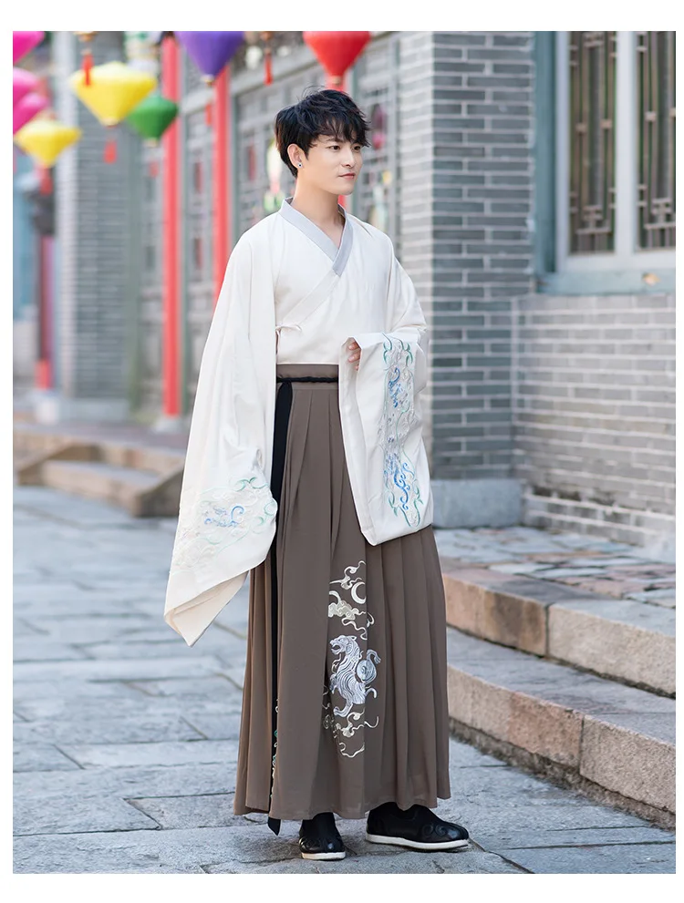 Hanfu мужская одежда куртка+ юбка+ вышитый плащ осень зима большие рукава китайские древние костюмы рыцарский Стиль Одежда