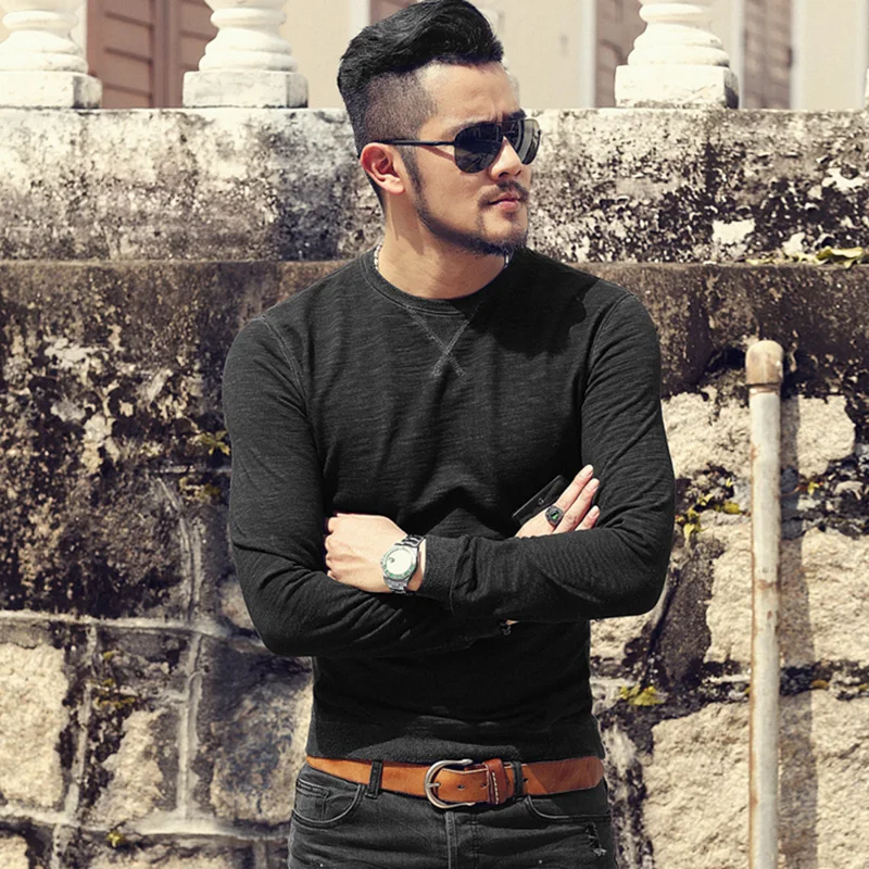 Осенне зимняя стирка в стиле ретро модная мужская тонкая толстовка с круглым