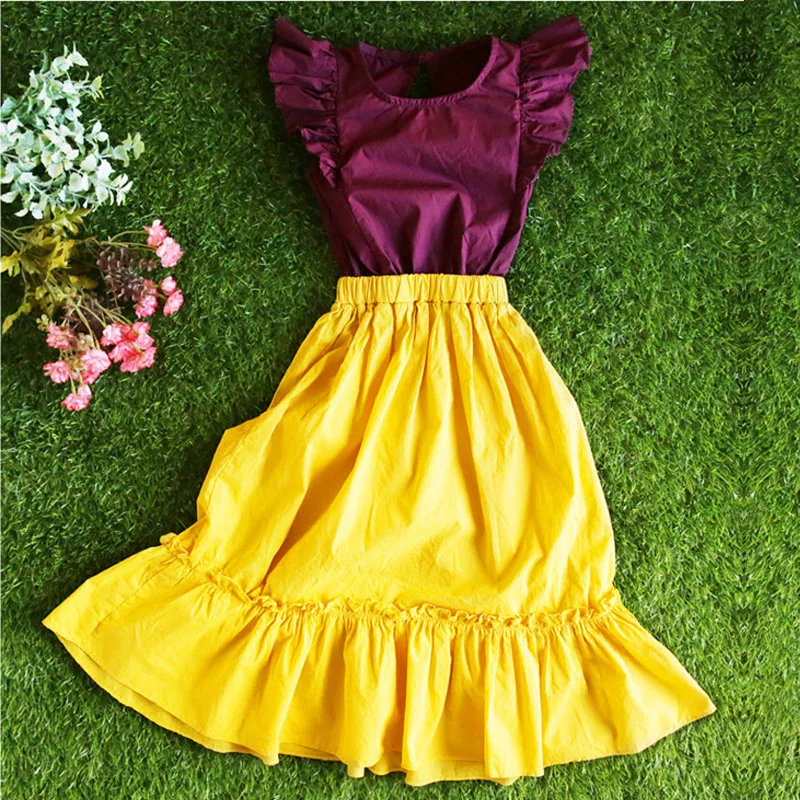 purple and yellow Г. Новое платье принцессы для девочек платье для малышей Детское хлопковое платье с оборками персональное детское платье-майка платье для мамы и дочки#2883 - Цвет: purple and yellow