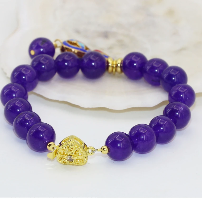 Браслеты из фиолетовых нитей 10 мм женские круглые бусины нефрита