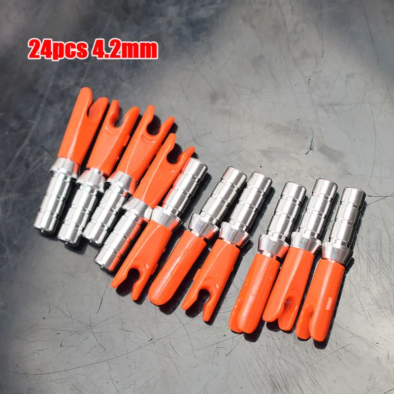 4.2Orange 24 шт., для охоты, стрельбы из лука, алюминиевая булавка для ID 4,2 мм, 6,2 мм, карбоновый вал для стрел, сделай сам+ болты для стрел, булавка, размер L, стрелка Nock - Цвет: 4.2Orange