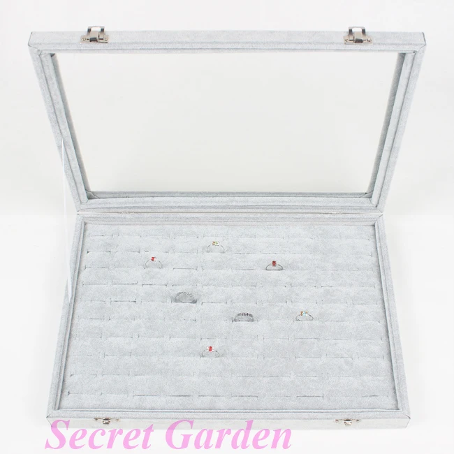 

Wholesale High Quality Gray Ice Velvet Ring Jewelry Display Tray Box Case For 100 Pcs