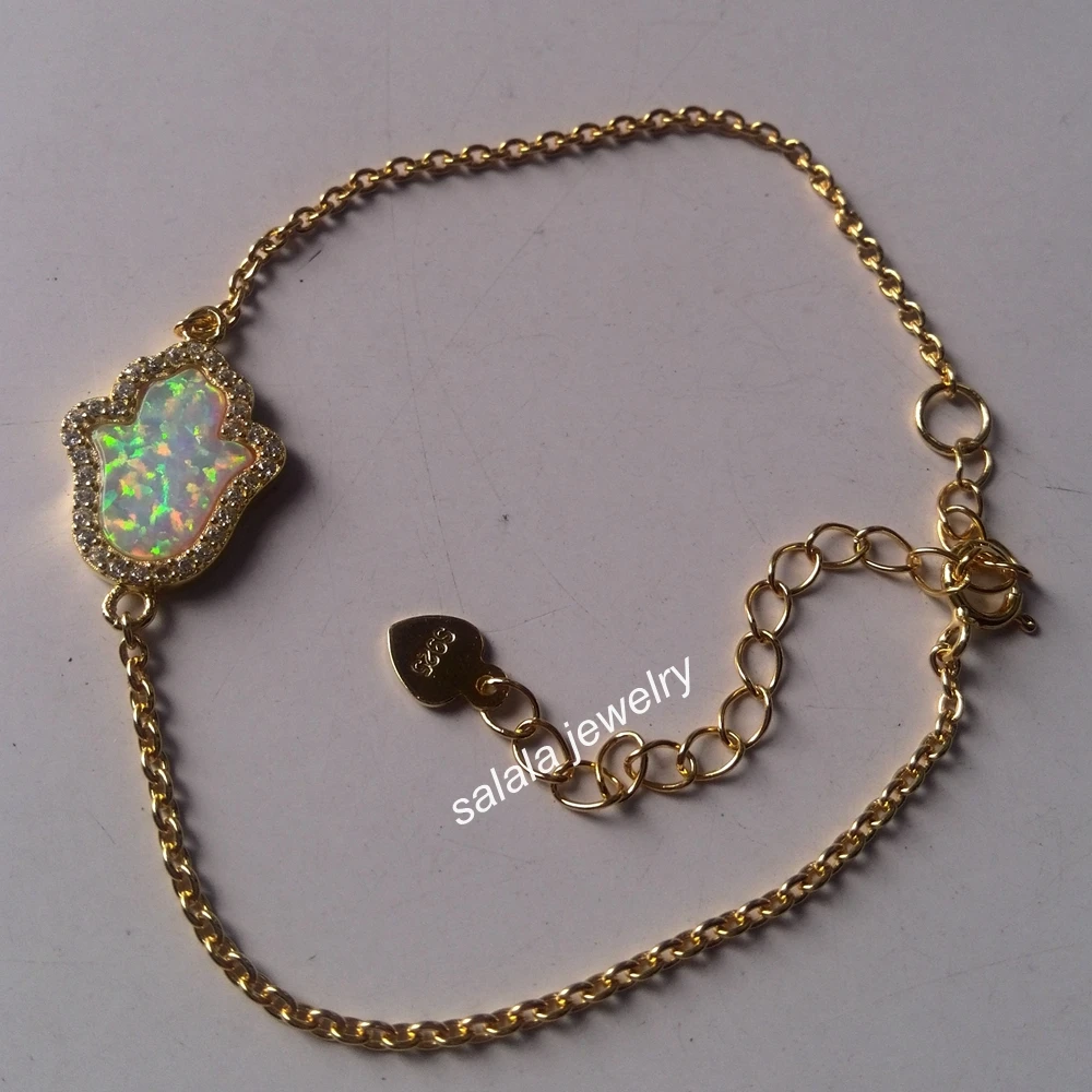 Браслет Kiwi & White Hamsa Hand Opal из стерлингового серебра 925 пробы регулируемый браслет
