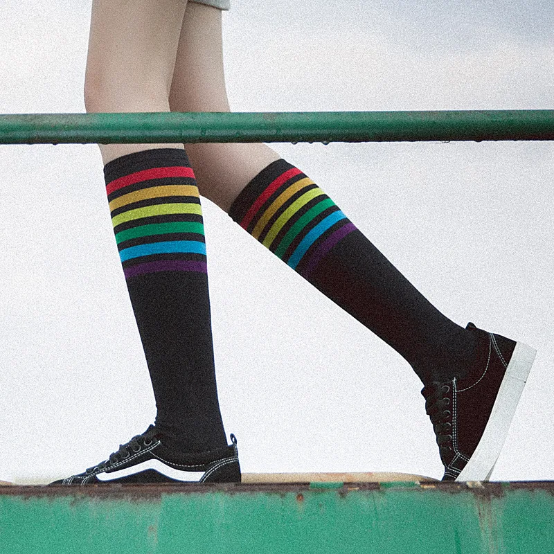 Free Shipping Thigh High Long Socks Women Ladies Black Color Over The Knee Fashion Letter Pattern Ouija Board  Rainbow Japanese