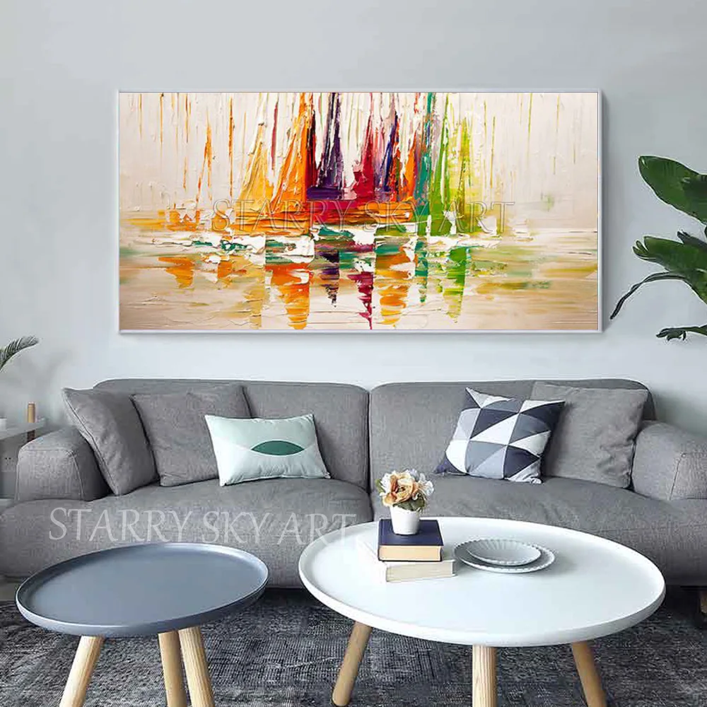Professional Artist Hand-painted High Quality Abstract Boat Oil Painting on Canvas Rich Colors Knife Ship | Дом и сад