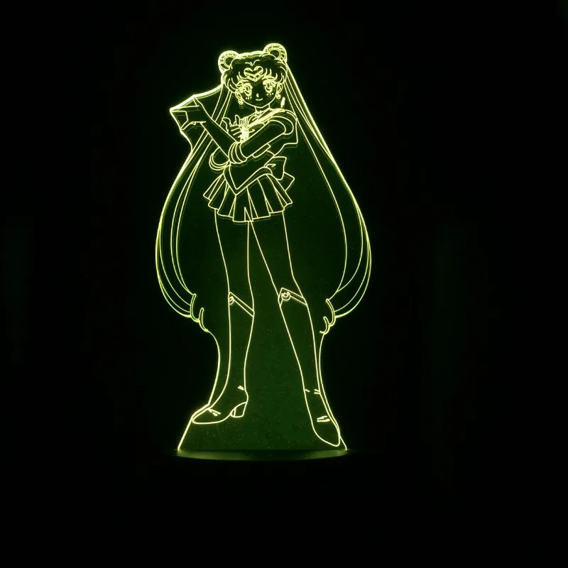 Усаги Цукино Рисунок USB 3D светодиодный ночной Светильник украшение для мальчиков, для малышей и детей постарше, футболка подарки для костюмированной вечеринки по японскому аниме «Сейлор Мун» настольная лампа прикроватный