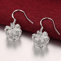 luxury brand new 925 sterling silver queen crown drop earrings clear cz zircon women jewelry wedding engagement